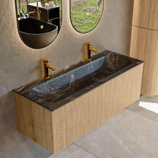 MONDIAZ KURVE-DLUX 120cm Meuble salle de bain - couleur Oak - 1 tiroir - vasque BIG LARGE centre - 2 trous de robinet - couleur Lava