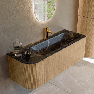 MONDIAZ KURVE-DLUX 125cm Meuble salle de bain avec module 25 G - couleur Oak - 1 tiroir - 1 porte - vasque BIG MEDIUM droite - 1 trou de robinet - couleur Lava