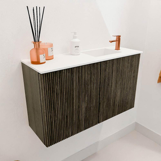 Mondiaz JOYA 70cm meuble de salle de bains - couleur Shadow - Vasque FAYE position Droite 1 trou de robinet couleur Talc.