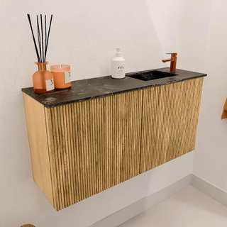 Mondiaz JOYA-DLUX 80cm toiletmeubel - kleur Oak - Wastafel FAYE positie Rechts 1 kraangat kleur Lava.