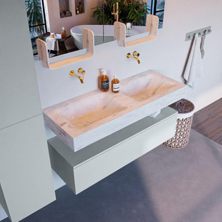 Mondiaz ALAN-DLUX Ensemble de meuble - 120cm - meuble Clay mat - 1 tiroir - Lavabo Cloud Opalo suspendu - vasque Gauche et droite - 0 trous de robinet