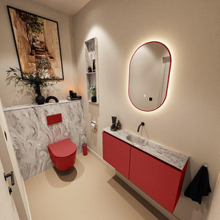 MONDIAZ TURE-DLUX Meuble toilette - 100cm - Fire - EDEN - vasque Glace - position centrale - sans trou de robinet