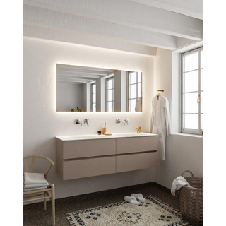 MONDIAZ VICA Ensemble de meuble salle de bain - 150cm - 4 tiroirs - lavabo Cloud double - 0 trou de robinet - solid surface smoke