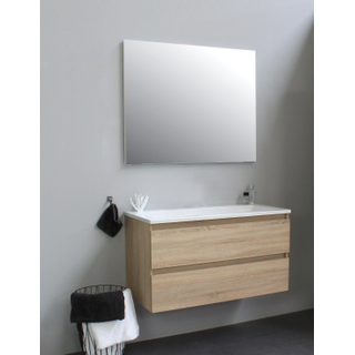 Basic Bella Meuble avec lavabo acrylique 100x55x46cm sans trou de robinet avec miroir Chêne