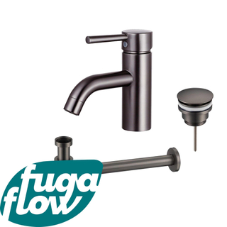 FugaFlow Eccelente Sobrado Badkamer Wastafelkraanset - lage wastafelkraan - klikwaste plug - verlaagde design sifon - PVD Gepolijst Gunmetal