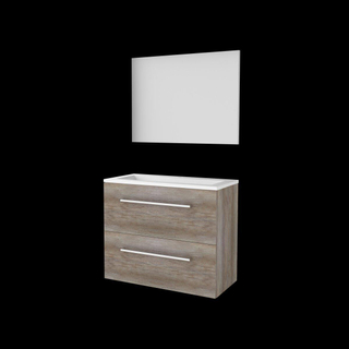 Basic-Line Basic 39 ensemble de meubles de salle de bain 80x39cm avec poignées 2 tiroirs vasque acrylique 1 trou pour robinet miroir mfc scotch oak