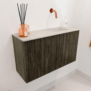 Mondiaz JOYA-DLUX Meuble de toilette 70cm - couleur Shadow - Vasque FAYE position Droite Sans trou de robinet couleur Ostra