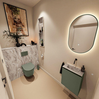 MONDIAZ TURE-DLUX Meuble toilette - 40cm - Army - EDEN - vasque Glace - position centrale - sans trou de robinet