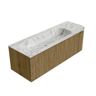 Mondiaz KURVE-DLUX Badkamermeubelset - 135x46x40cm - 1 lade - 1 deur - wastafel solid surface - links - zonder kraangat - Dusk
