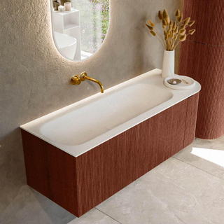 Ensemble de meuble salle de bain Mondiaz KURVE - 125x46x40cm - 1 tiroir - 1 porte - lavabo en solid surface - gauche - sans trou de robinet - Ruby