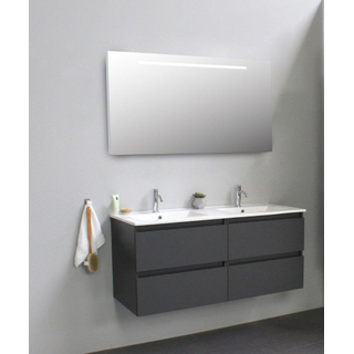 Basic Line Bella Badkamermeubelset - 120x55x46cm - 2 wasbakken - Keramiek - Wit - 2 kraangaten - Wandspiegel met verlichting - Spaanplaat Antraciet mat