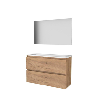 Basic-Line Ultimate 39 ensemble de meubles de salle de bain 100x39cm sans poignée 2 tiroirs lavabo acrylique 2 trous de robinetterie miroir éclairage mfc whisky oak