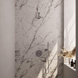 BRAUER Douche pluie thermostatique encastrée en acier inoxydable brossé - 3 voies - rond - ensemble 73 - douche principale de 20 cm - bras mural droit - douchette à main - flexible de douche - coude mural - inox brossé PVD