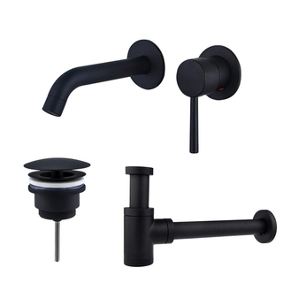 Fortifura Calvi Slim Wastafelkraanset - inbouw wastafelkraan inkortbaar - always open plug - verlaagde design sifon - Mat zwart