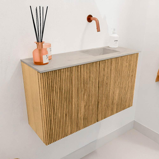Mondiaz JOYA-DLUX 70cm toiletmeubel - kleur Oak - Wastafel FAYE positie Rechts Zonder kraangat kleur Opalo.