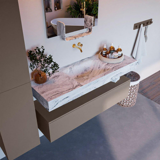 Mondiaz ALAN-DLUX Ensemble de meuble - 130cm - meuble Smoke mat - 1 tiroir - Lavabo Cloud Glace suspendu - vasque Centre - 0 trous de robinet