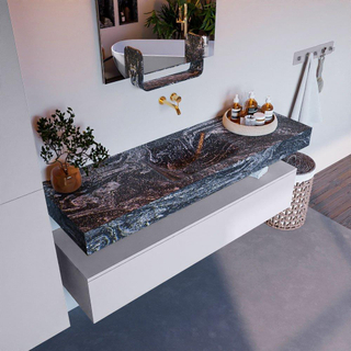 Mondiaz ALAN-DLUX Ensemble de meuble - 150cm - meuble Cale mat - 1 tiroir - Lavabo Cloud Lava suspendu - vasque Centre - 0 trous de robinet
