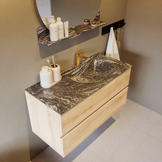 Mondiaz VICA-DLUX Ensemble de meuble de salle de bain - 100cm - meuble sous-vasque chêne blanchi - 2 tiroirs - lavabo encastré cloud droite - 1 trou de robinet - version haute de 60cm - lave