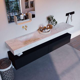 Mondiaz ALAN-DLUX Ensemble de meuble - 200cm - meuble Urban mat - 2 tiroirs - Lavabo Cloud Opalo suspendu - vasque Gauche - 0 trous de robinet