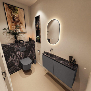 MONDIAZ TURE-DLUX Meuble toilette - 100cm - Dark Grey - EDEN - vasque Lava - position gauche - sans trou de robinet