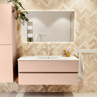Mondiaz VICA Ensemble de meuble de salle de bain - 120cm - meuble sous-vasque rosee - 2 tiroirs - lavabo denia milieu - 1 trou de robinet - version haute de 60cm - blanc brillant