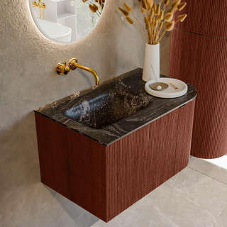 Mondiaz KURVE-DLUX Badkamermeubelset - 75x46x40cm - 1 lade - 1 deur - wastafel solid surface - links - zonder kraangat - Ruby