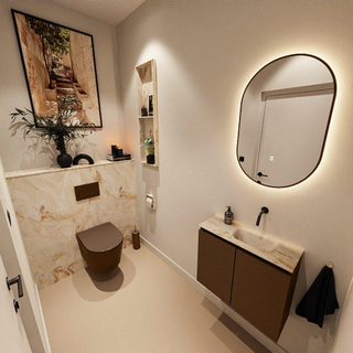 MONDIAZ TURE-DLUX Meuble toilette - 60cm - Rust - EDEN - vasque Frappe - position droite - sans trou de robinet