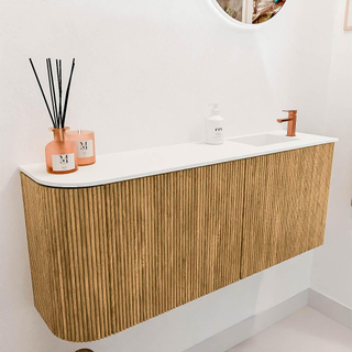 Mondiaz JOYA 101.6cm toiletmeubel - ronding links kleur Oak - Wastafel FAYE positie Rechts 1 kraangat kleur Talc.