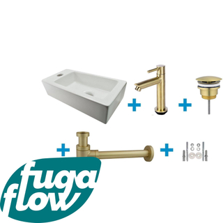 FugaFlow Eccelente Sobrado Badkamer Fonteinset - links - 1 kraangat - fonteinkraan geborsteld messing - wit