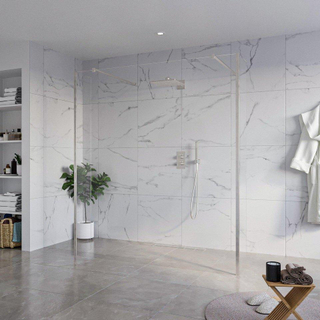 FugaFlow Eccelente Vetro Douche à l'italienne libre - 180x200cm - Clair - anti-calcaire - verre de sécurité 8mm - 2 parois latérales 40cm - avec bras muraux et profils d'angle - inox brossé -