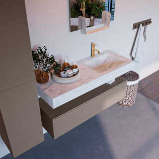 Mondiaz ALAN-DLUX Ensemble de meuble - 120cm - meuble Smoke mat - 1 tiroir - Lavabo Cloud Opalo suspendu - vasque Droite - 1 trou de robinet