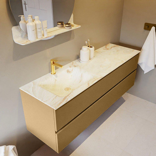 Mondiaz VICA-DLUX ensemble de meuble de salle de bain - 150cm - meuble sous-vasque oro - 2 tiroirs - lavabo encastré cloud gauche - 1 trou de robinet - version haute de 60cm - frape