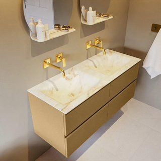 Mondiaz VICA-DLUX ensemble de meuble de salle de bain - 120cm - meuble sous-vasque oro - 4 tiroirs - lavabo encastré cloud double - sans trous de robinet - version haute de 60cm - frape