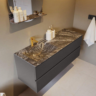 Mondiaz VICA-DLUX Ensemble de meuble de salle de bain - 130cm - meuble sous-vasque gris foncé - 2 tiroirs - lavabo encastré cloud gauche - 1 trou de robinet - version haute de 60cm - lave