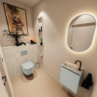 MONDIAZ TURE-DLUX Meuble toilette - 40cm - Greey - EDEN - vasque Ostra - position gauche - 1 trou de robinet