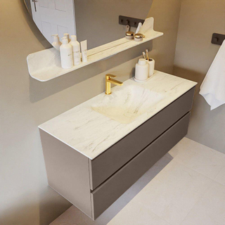 Mondiaz VICA-DLUX Ensemble de meuble de salle de bain - 120cm - meuble sous-vasque fumée - 2 tiroirs - lavabo encastré nuage milieu - 1 trou de robinet - version haute 60cm - opalo