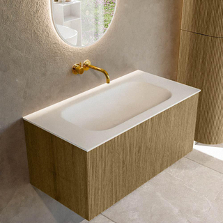 Mondiaz KURVE Ensemble de meuble salle de bain - 90x46x40cm - 1 tiroir - lavabo en solid surface - milieu - sans trou de robinet - Dusk