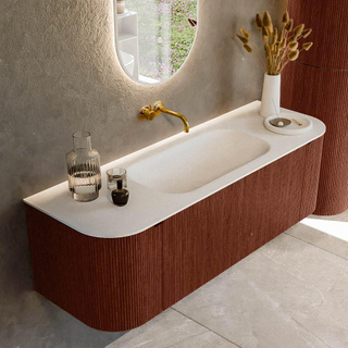 Ensemble de meuble salle de bain Mondiaz KURVE - 140x46x40cm - 1 tiroir - 2 portes - lavabo en solid surface - milieu - sans trou de robinet - Ruby