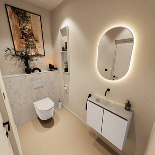 MONDIAZ TURE-DLUX Meuble toilette - 60cm - Linen - EDEN - vasque Opalo - position gauche - sans trou de robinet