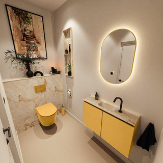 MONDIAZ TURE-DLUX Meuble toilette - 80cm - Ocher - EDEN - vasque Frappe - position centrale - 1 trou de robinet