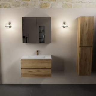 Mondiaz AIVY Ensemble de meuble - 80x45x50cm - 1 trou de robinet - 1 vasque Talc Solid surface - Centre - 2 tiroirs - avec armoire de toilette - Melamine Chai