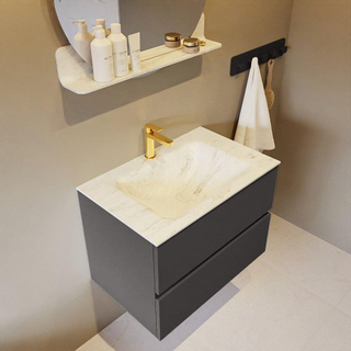 Mondiaz VICA-DLUX Ensemble de meuble de salle de bain - 70cm - meuble sous-vasque gris foncé - 2 tiroirs - lavabo encastré nuage milieu - 1 trou de robinet - version haute de 60cm - opalo