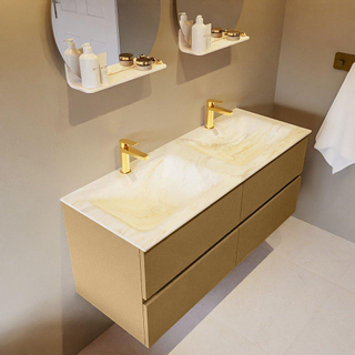 Mondiaz VICA-DLUX ensemble de meuble de salle de bain - 120cm - meuble sous-vasque oro - 4 tiroirs - lavabo encastré cloud double - 2 trous de robinet - miroir modèle spot - version XL 60cm de haut - ostra