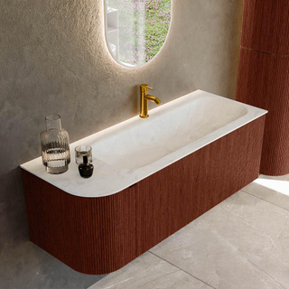 Mondiaz KURVE-DLUX Ensemble de meuble salle de bain - 125x46x40cm - 1 tiroir - 1 porte - lavabo en solid surface - droite - 1 trou de robinet - Ruby