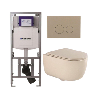 QeramiQ Dely Swirl Toiletset - 36.3x51.7cm - Geberit UP320 inbouwreservoir - met Burda frame - slim zitting - bedieningsplaat taupe - ronde knoppen - beige