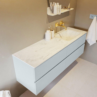 Mondiaz VICA-DLUX ensemble de meuble de salle de bain - 150cm - meuble sous-vasque argile - 4 tiroirs - lavabo encastré nuage droite - sans trous de robinet - version haute de 60cm - opalo