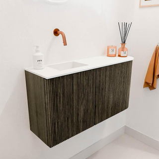 Mondiaz JOYA 81.6cm toiletmeubel - ronding rechts kleur Shadow - Wastafel FAYE positie Links Zonder kraangat kleur Talc.