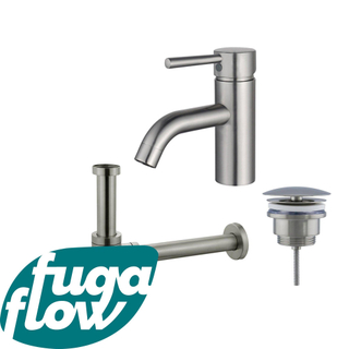 FugaFlow Eccelente Sobrado Kit mitigeur lavabo - robinet bas - bonde nonobturable - siphon design - PVD Inox brossé