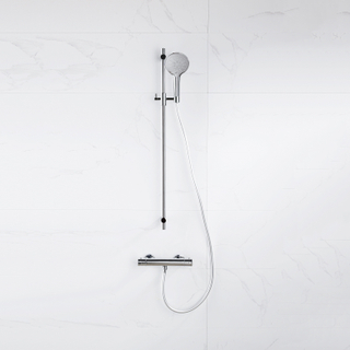 Fortifura Calvi Ensemble de douche - coude mural intégré - flexible de douche métal - douchette ronde - chrome