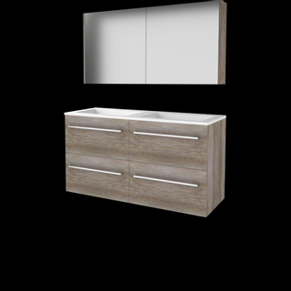 Basic-Line ensemble de meubles de salle de bain comfort 46 120x46cm avec poignées 4 tiroirs lavabo acrylique 2 trous de robinetterie armoire de toilette mfc scotch oak
